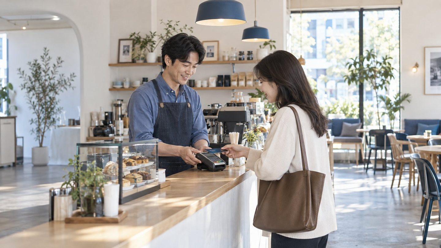 매장 직원과 고객이 결제 내용을 확인하는 장면 — PG 쇼핑몰 카드결제 상담상담, 몰 주소와 개통일만 적어 주세요. 연락 주시면 그날 서류 목록을 드립니다.